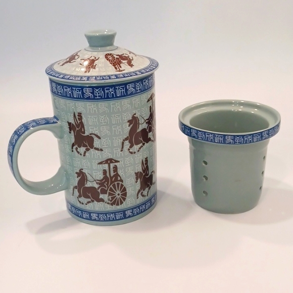Vintage Asian Chariots Tea Infuser Mug Set - Picture 2 of 11